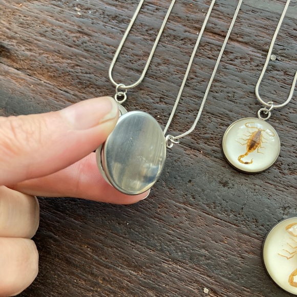 Real Golden Scorpion Resin Necklace Insect Pendant Jurassic Park Goth Scorpio - Picture 4 of 5